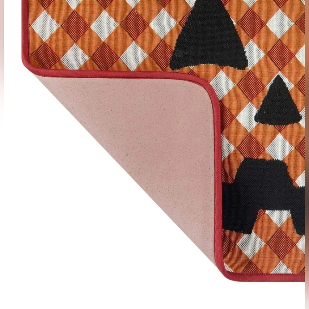 Halloween NWT Orange Plaid Jack-o'-Lantern Washable Kitchen Rug, 18X30